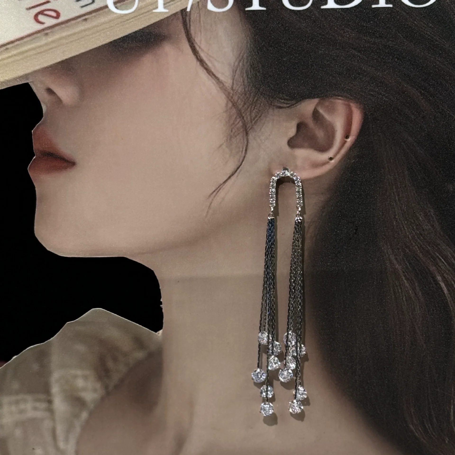 

Серьги-капли с 925 иглами для женщин, длинные кисточки с кубическим цирконием, роскошные серьги-гвоздики, аксессуары для вечеринок, свадебные украшения