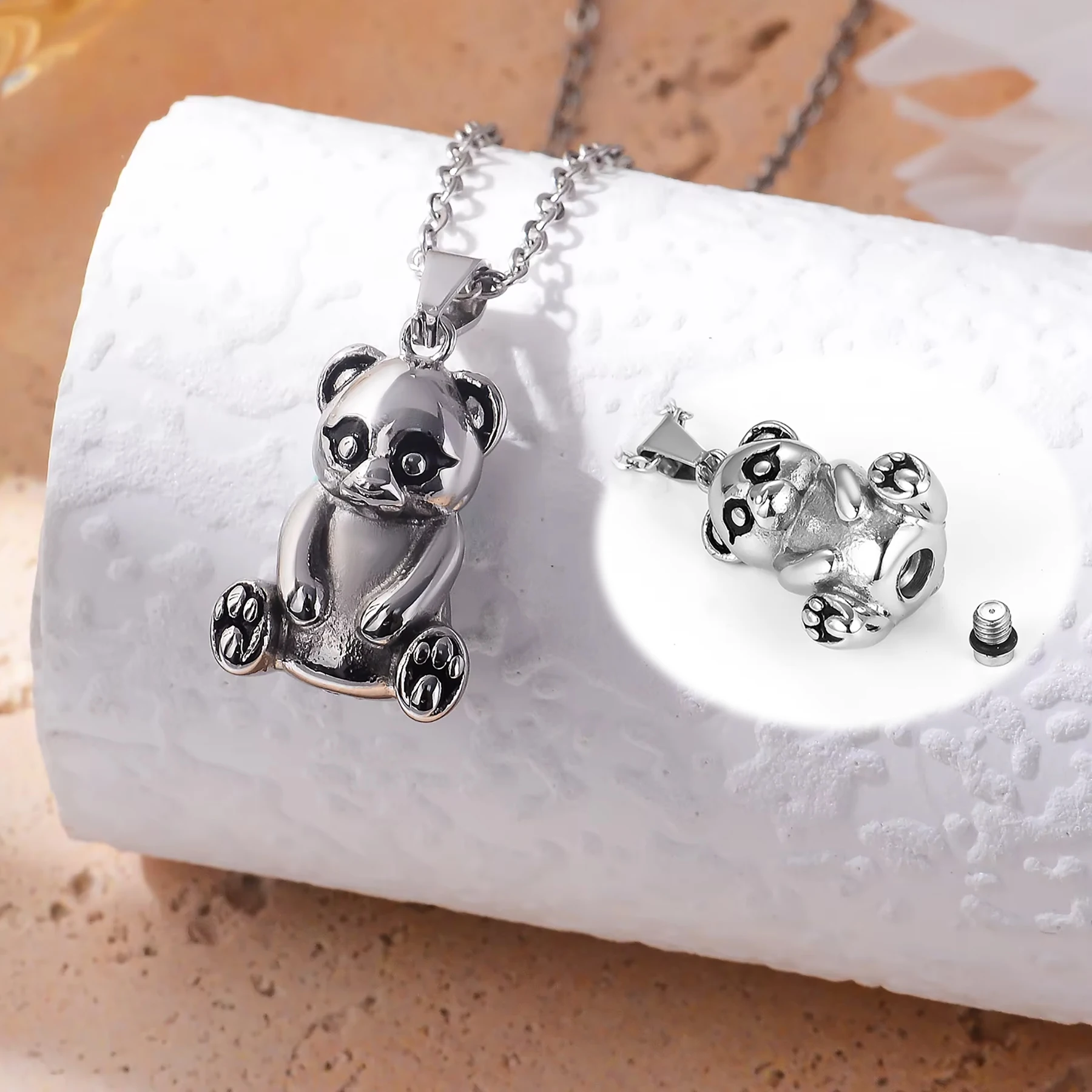 Fashion Bear Cremation Urn Necklace for Memorial Pet Cat Dog Human Ashes Stainless Steel Keepsake Jewelry Gift Dropshipping