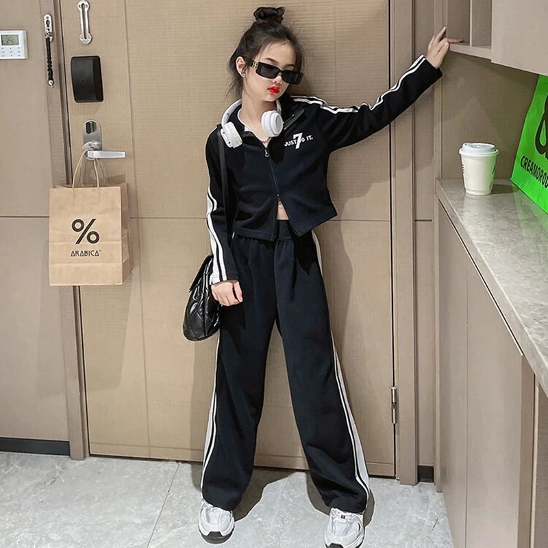 2023 New Fashion Girls Outfits Set Children\'s Teen Big Kids Spring Autumn Loose Sports Two-piece Suit Tracksuits for Children