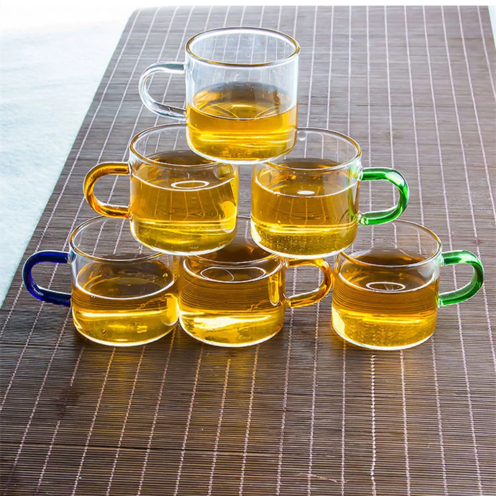 New Colorful Small Handle Cup Kung Fu Tea Cup Heat-resistant Glass Tea Cup  Household Shot Glass Coffee Mug