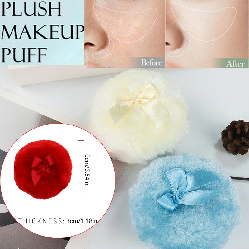 Sopros de maquiagem de pelúcia profissional bowknot redondo cosméticos macio fofo solto pó puff bonito arco esponja fundação maquiagem beleza