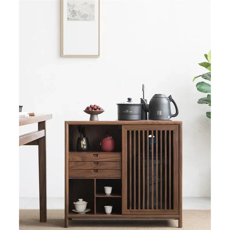 New Chinese-style tea cabinet, all solid wood, black walnut, bucket under the tea table