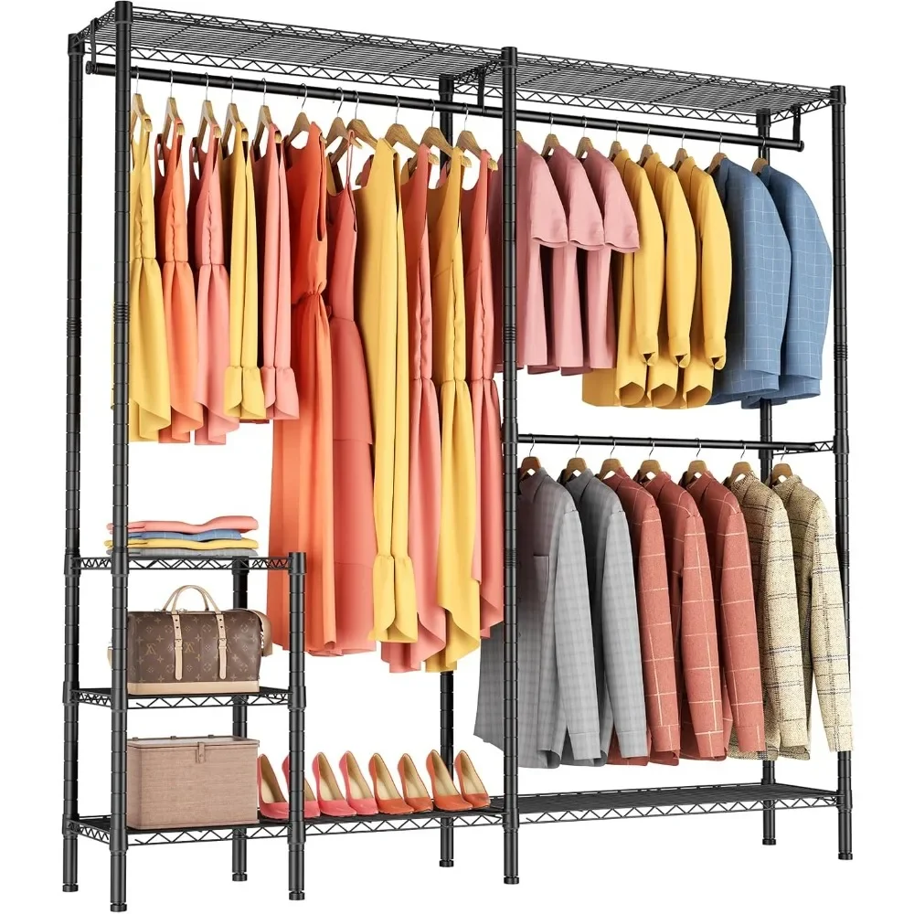 

Clothes Rack with 4 Tiers, Adjustable Wire Shelves&3 Hanger Rods, MaxLoad 800lbs, Coat Rack