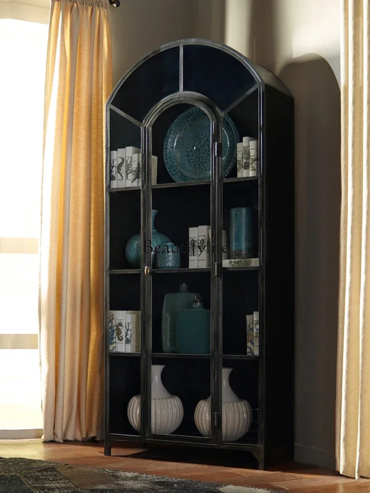 

35*light luxury solid wood bookcase simple household high-end arched display cabinet with glass door