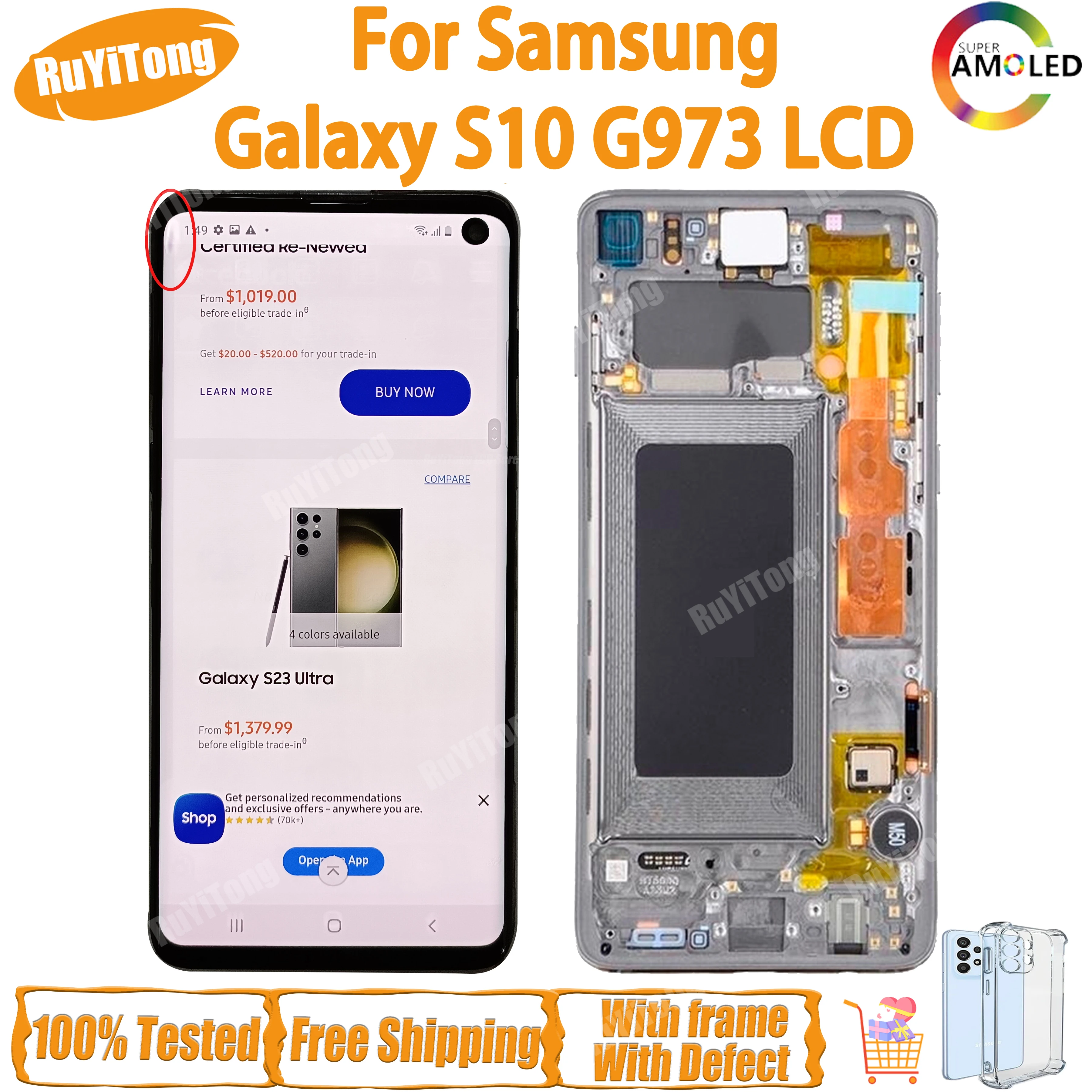 AMOLED Display S10 G973U LCD For Samsung Galaxy S10 G973 Tested With Frame SM-G973F Display Screen Digitizer Assembly