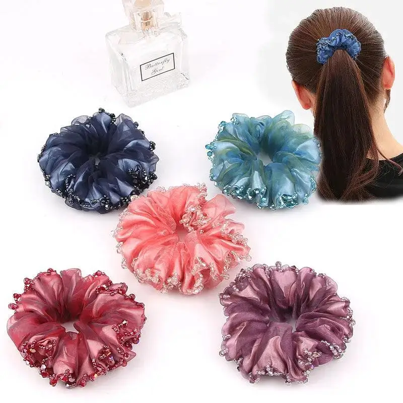 2022 Elegant Flower Scrunchies Gum Women Girls Elastic Hair Rubber Bands Accessories Tie Hair Ring Rope Ponytail Holder Headwear