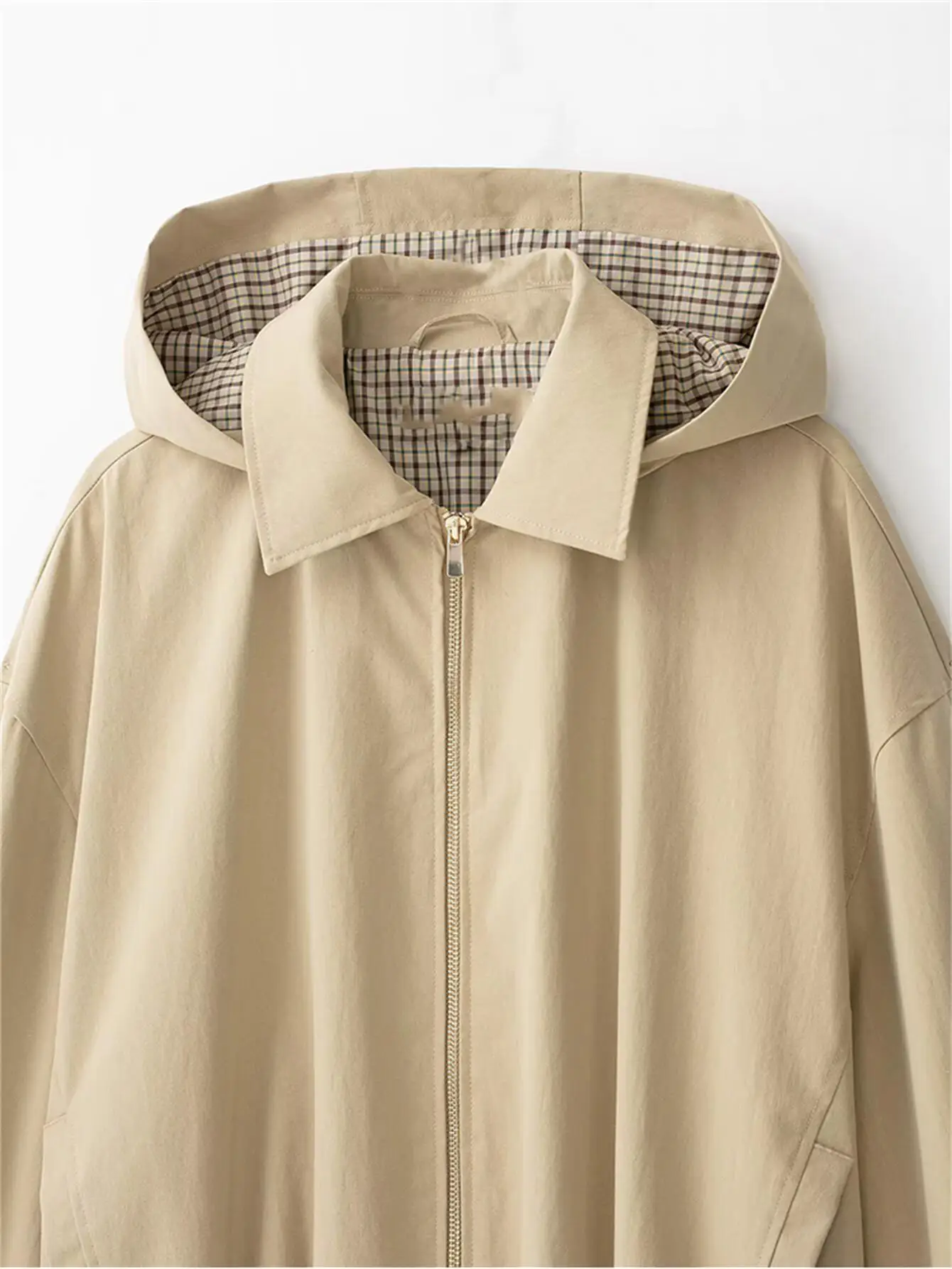 TFMLN Lässige Kapuzenjacke für Damen, Einfarbig, mit Revers und Reißverschluss, Neue Herbst-Damenjacke mit Lockerem Schnitt und Langen Ärmeln – Detail 4