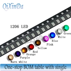 100pcs 1206 SMD LED White Red Blue Yellow Green Orange Warm White Pink Purple Light Emitting Diode