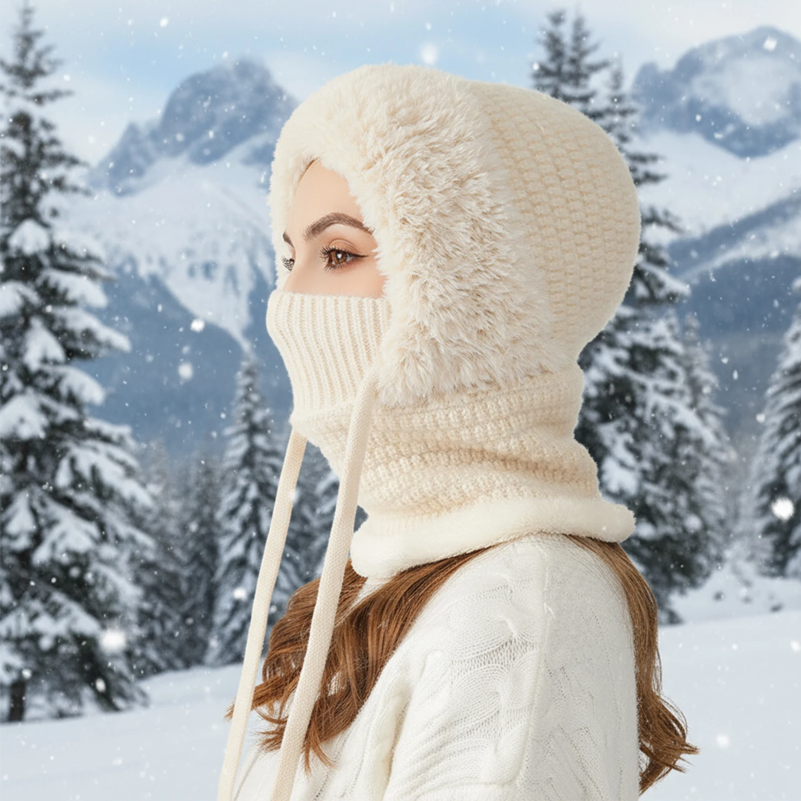 المرأة 3 في 1 مقنعين قطعة واحدة قبعة الثلوج مع وشاح وقناع صوف مبطن قبعة متماسكة مجموعة الشتاء الدافئ محبوك قبعة