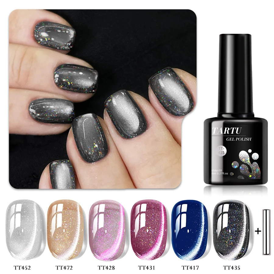 Cat Eye Gel Nail Polish Set 6pcs, Pink Green Purple 6 Colors Semi-permanent Gel Polish Kit, Soak Off Uv/Led,Nail Art Manicure