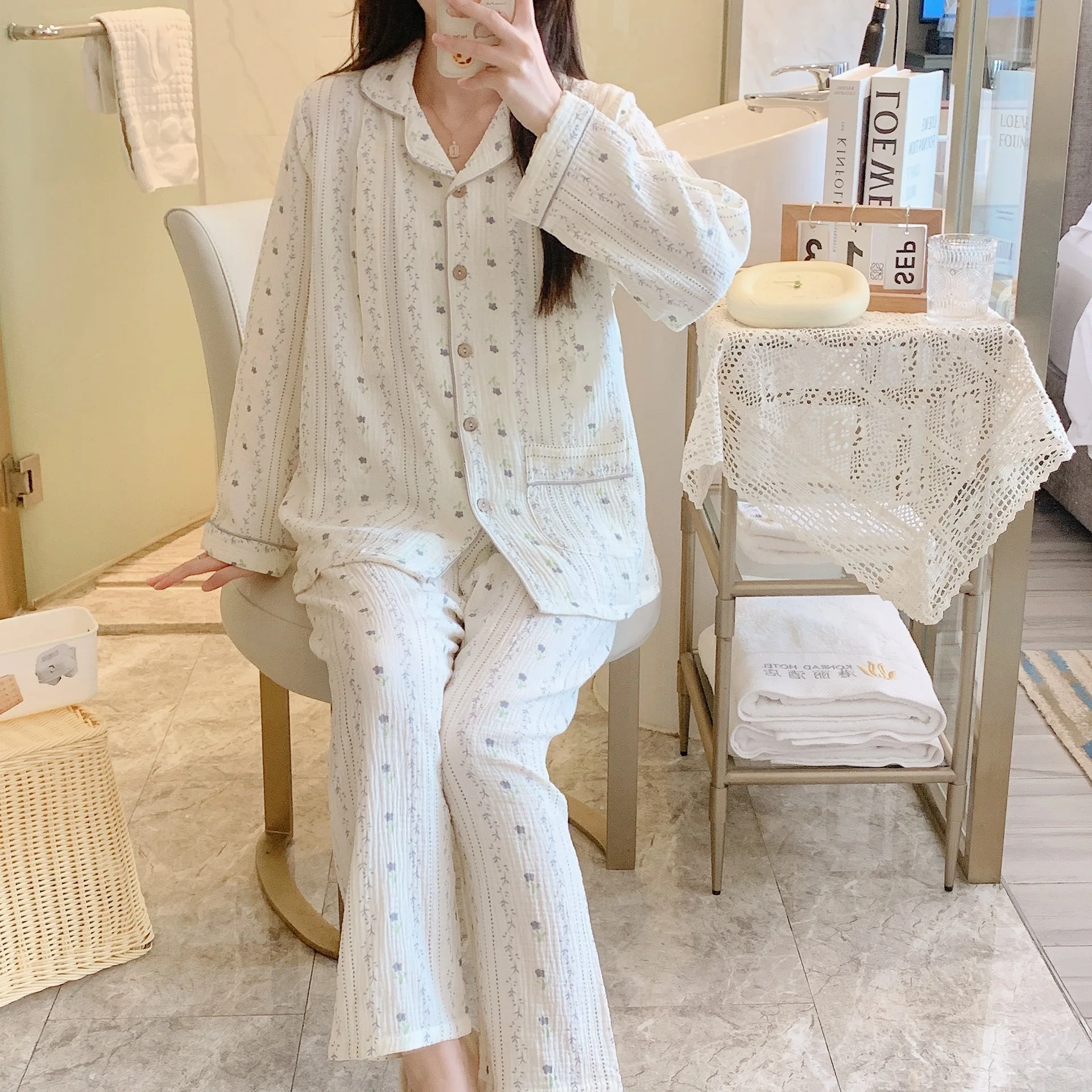 Autumn Floral Feeding Home Wear Maternity Suits Breastfeeding Sleepwear Women's Cotton Sleeping Pajamas Set Mother Clothes