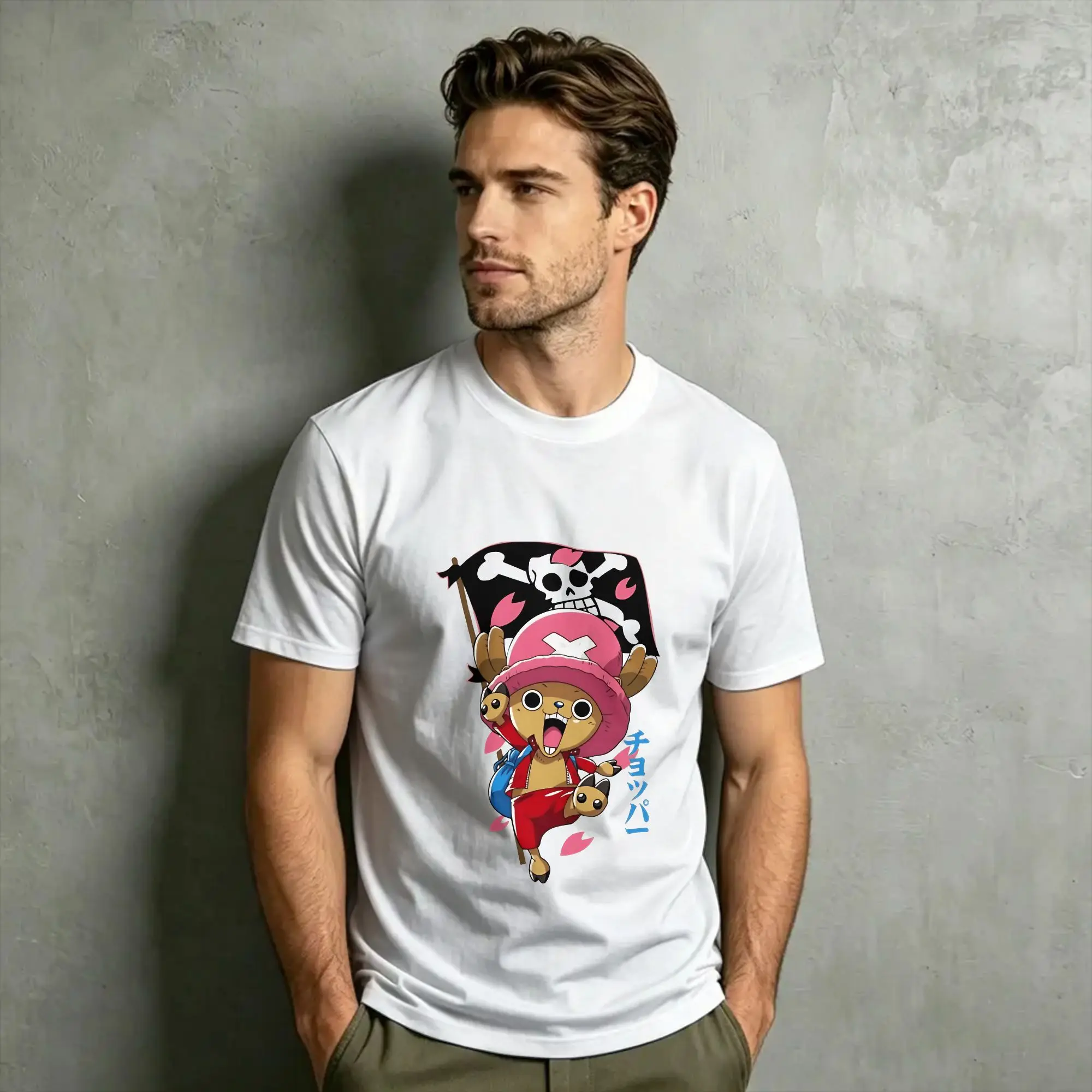 Vintage T-Shirt Beach Ones Japanese Anime P-Pieces Chopper Popular T Shirts  100% Cotton Tshirt for  Print Short Sleeve Tops