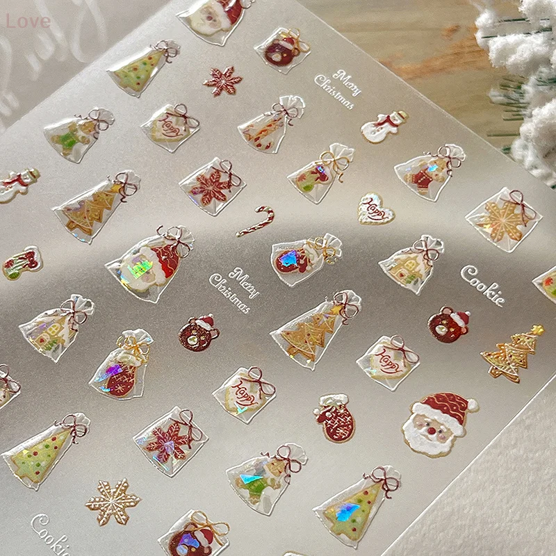 

5D желейная ракушка, глянцевые рождественские наклейки для дизайна ногтей, Санта-Клаус, снежинка, рождественская елка, сумки для печенья, украшения для маникюра, сделай сам