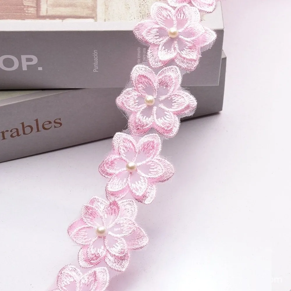 Colorful Flower Organza Ribbon Double-layer Organza Lace Trim Ribbon 1 Yard Six-petal Flower Lace Trim Fabric Clothing Supplies