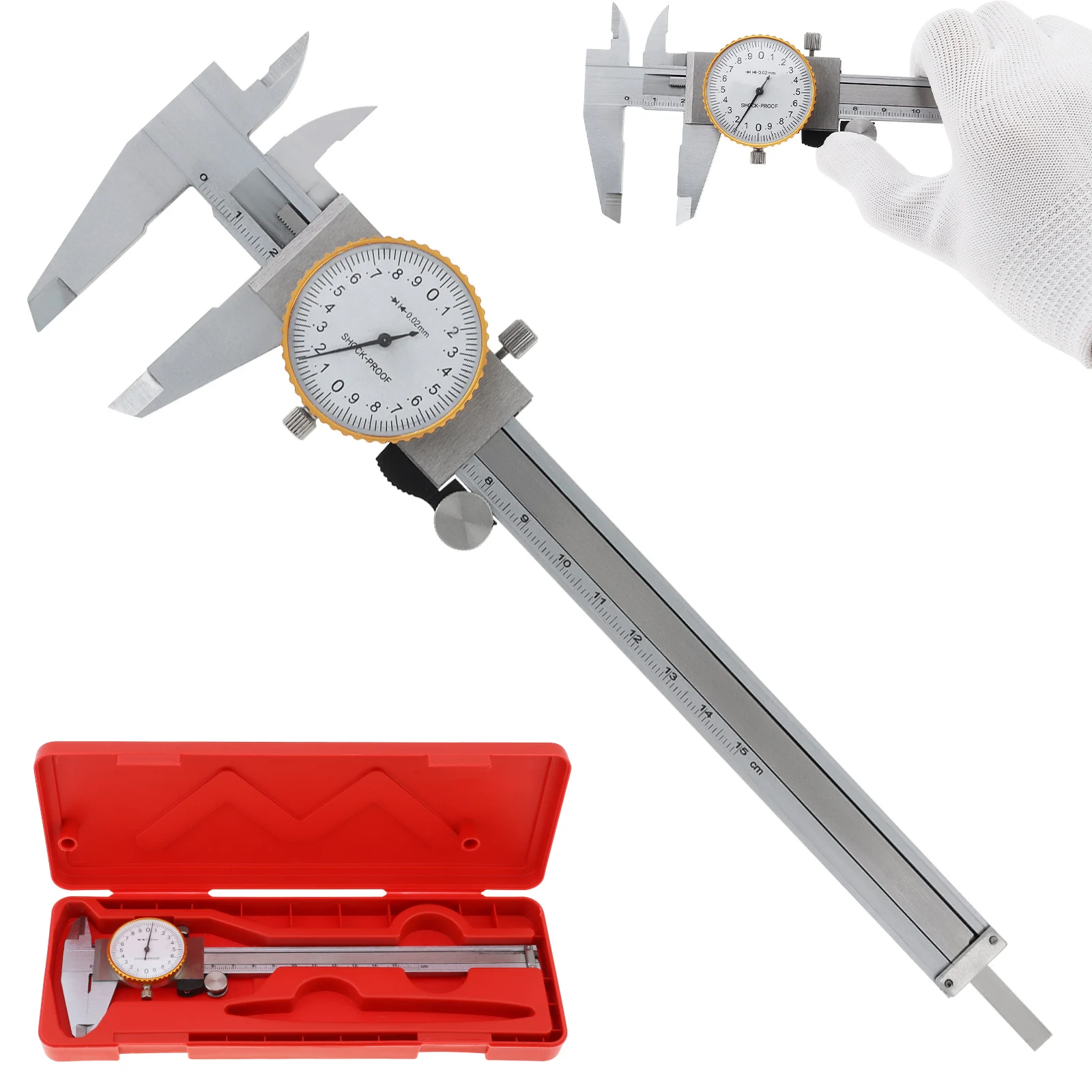 0-150mm Metric Scale Dial Vernier Caliper Carbon Steel Shockproof Caliper Ruler with Case 4 Way Measurement Measuring Tool Gauge