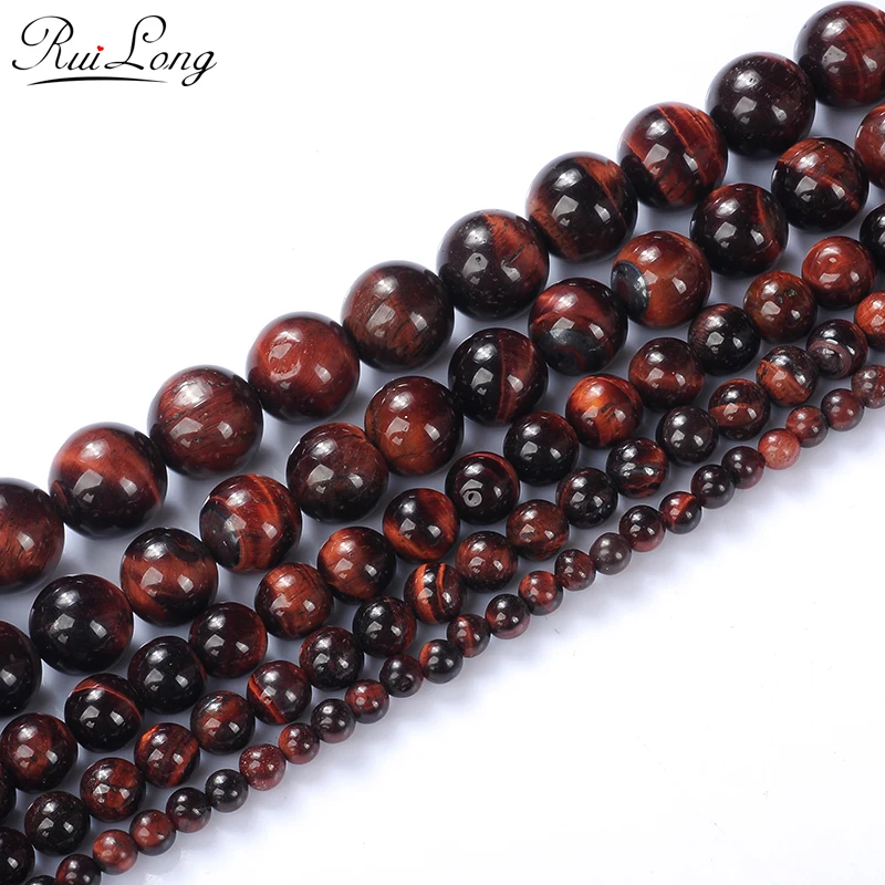 Ruilog Wholesale Natural Stone Red Tiger Eye Round Loose Beads Stone Beads For DIY Necklace Bracelet DIY Jewelry Making 4-12mm