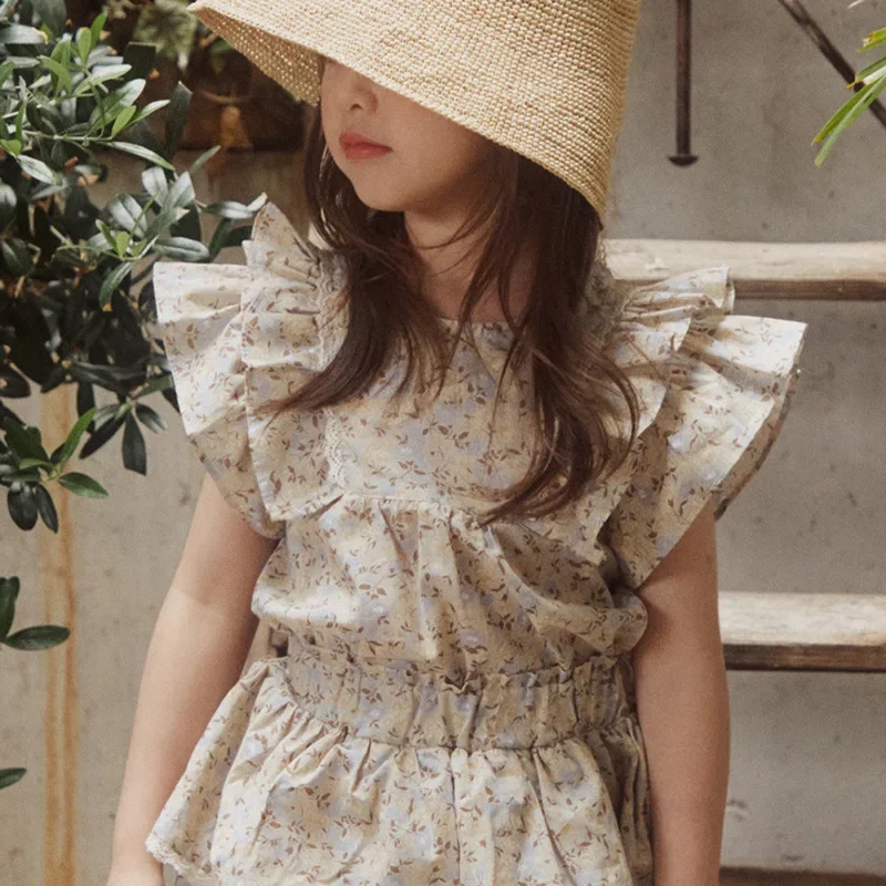 Children Clothing Girls Cute Shirt 2023 Summer Korean Style Girls Fashion Floral Lace Shirt Princess Sweet Casual Girls Shirt