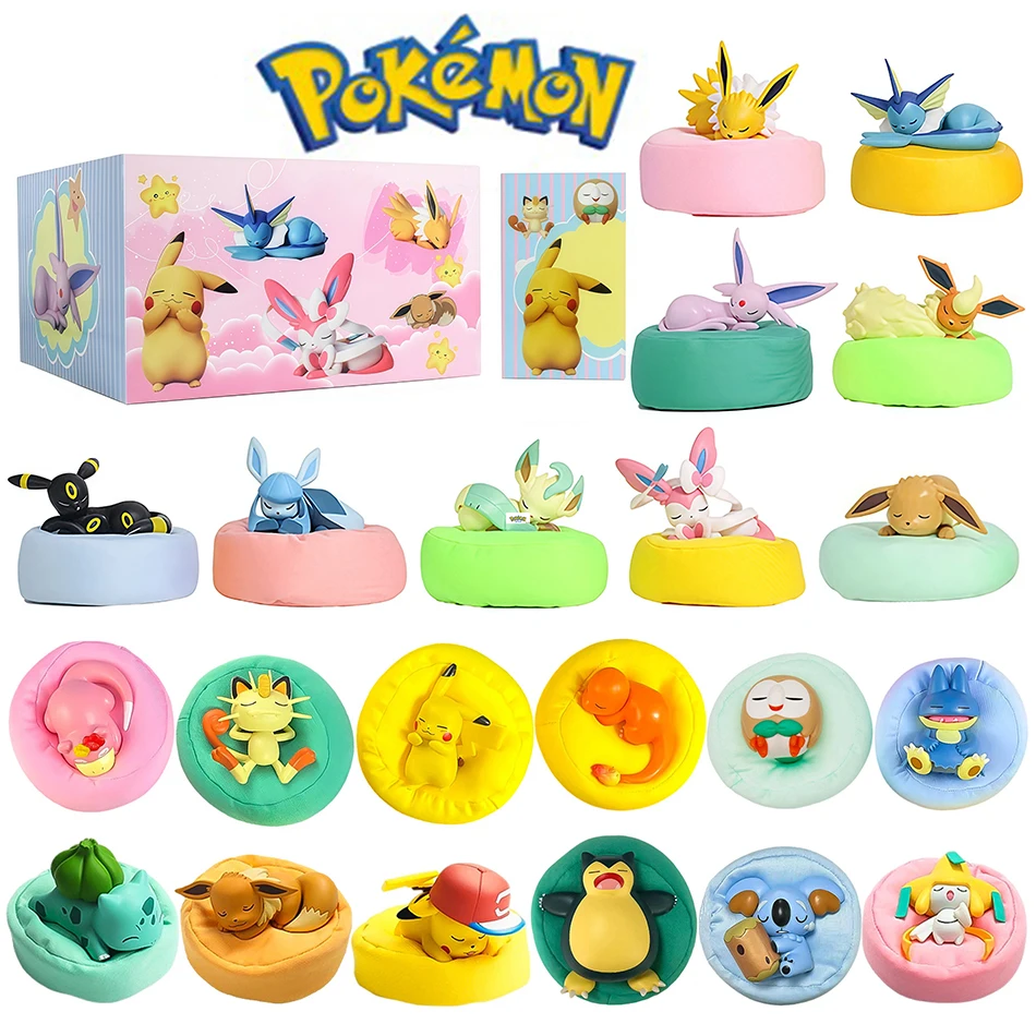 

Hot Sale Pkm Eevee Sleeping Position Series Blind Box Sylveon Umbreon Flareon Jolteon Anime Desktop Decoration Model Toy Gift