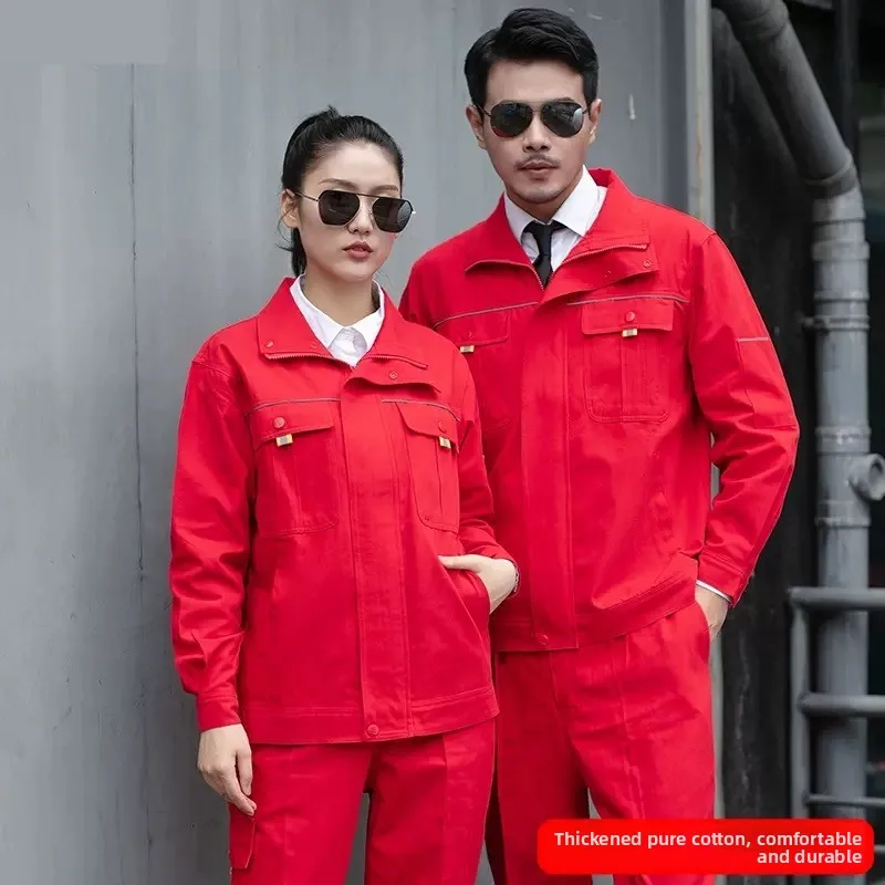 티엔드 순면 작업복 세트, 화상 방지 용접 자동차 수리 작업자용 내마모성 노동 보호복