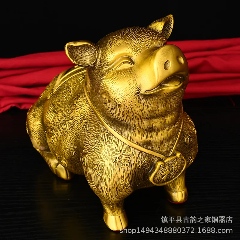 Brass Hundred Blessings Ornament Pure Copper Zodiac Pig Home Office Living Room Decoration Craft