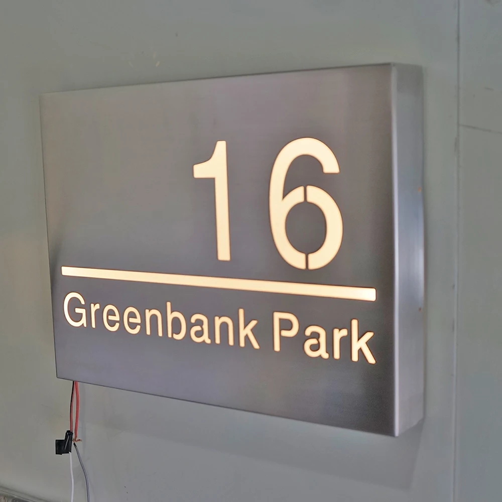 Stainless Steel Outdoor Lighting House Number Sign Custom Made Fronlit LED Sign Waterproof House Number