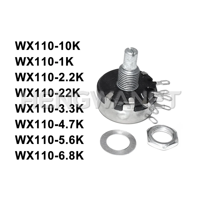 1W Potentiometer 1K-22K WX110 WX010 100 Ohm 1K 2K2 3K3 4K7 6K8 10K 6mm Metal Shaft Single Turn Wire Wound Adjustable Resistor