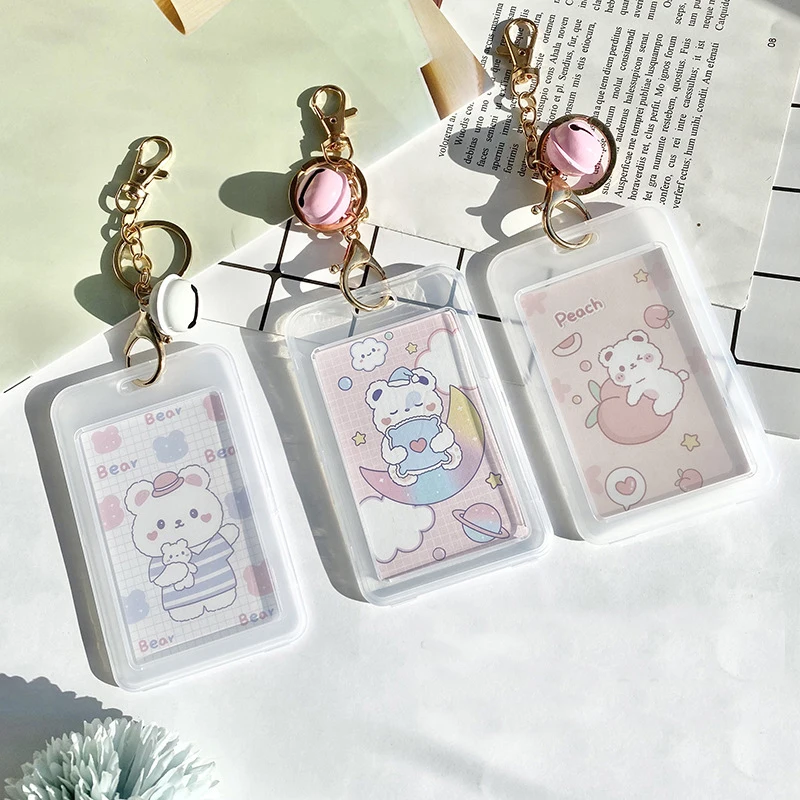 Transparent ID Name Badge Student Card Cover Card Case Credit Card Cove Student Protection Cartoon Business Card Holder