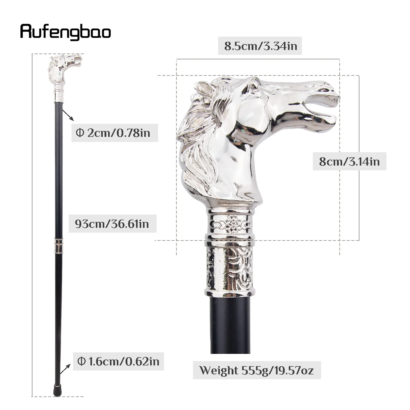 White Horse Bristle Head Animal Fashion Walking Stick Decorative Cospaly Vintage Party Fashionable Walking Cane Crosier 93cm