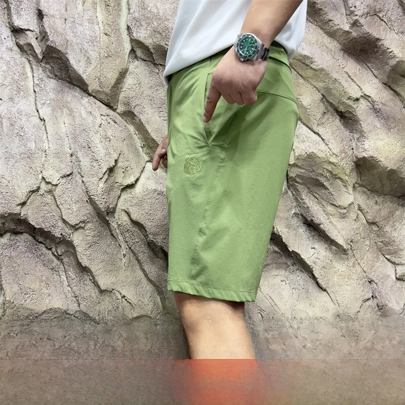 

Outdoor Men's ort Pants Summer Casual Wear Resistant to Tear Me Texture Embroidery Youthful And Dync Sle Pure Color