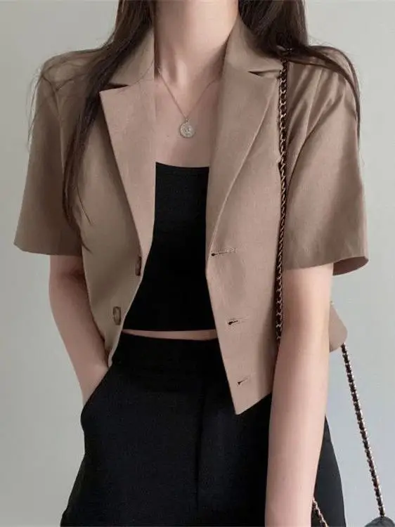 

Casual Loose ort Sve Pure Color Women's Thin Spring Summer Faion Korean Sle Outerwear Top for Small Figures