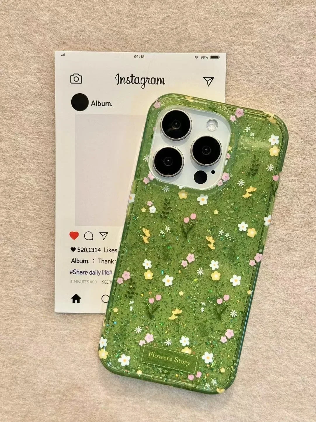 Luxurious green floral sequin case suitable for iPhone 11 12 13 14 15 16 Pro Max cartoon phone case protective cover view 6