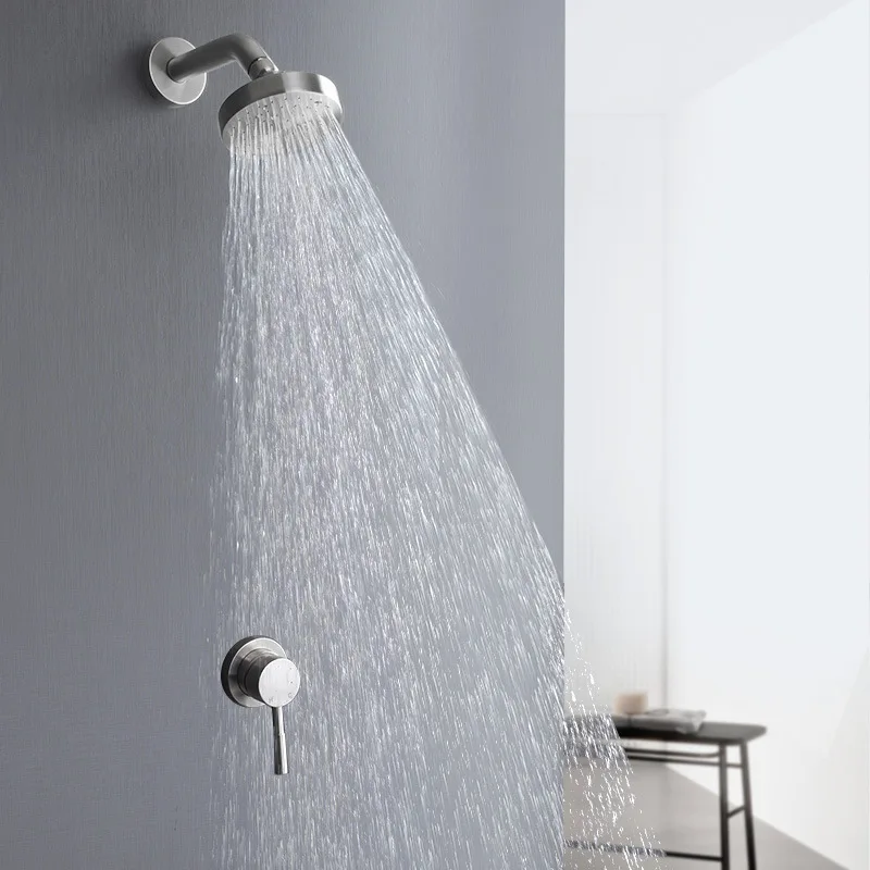 Brushed Gold Concealed Wall Mounted Shower Head Set Stainless Steel Simple Flower Sprinkler Faucets for Bathroom