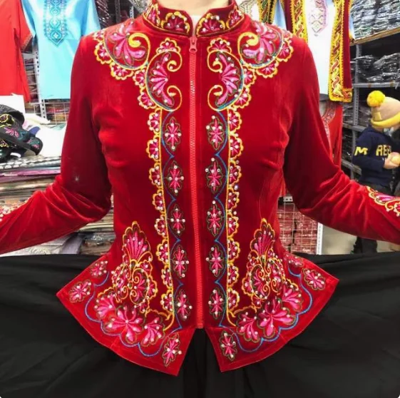 Chinese Xinjiang Golden Velvet Embroidered Dance Dress Uyghur