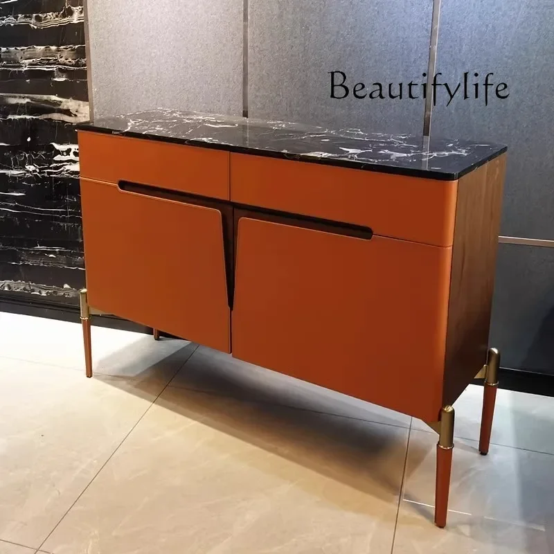

Modern rock slab dining side cabinet Household multi-functional locker Italian simple marble door cabinet