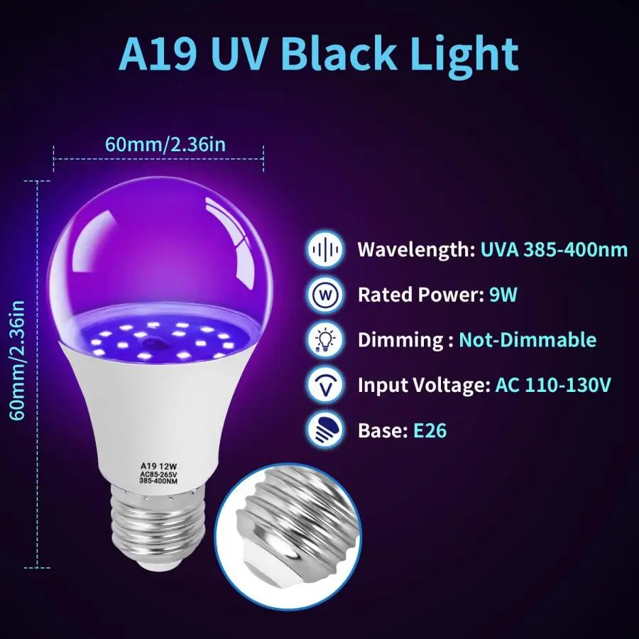 Imagem -03 - Led Glow in The Dark Bulb para Blacklights 12w E27 Poster Fluorescente Nível Uva Pintura Corporal de Festa 395400nm Pacote 2