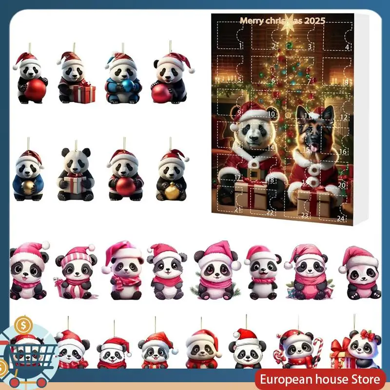 

ABFA Рождественский адвент-календарь с шапками Санта-Клауса, елочные украшения, акриловая мини-рождественская елка, подвеска в виде панды для домашнего декора