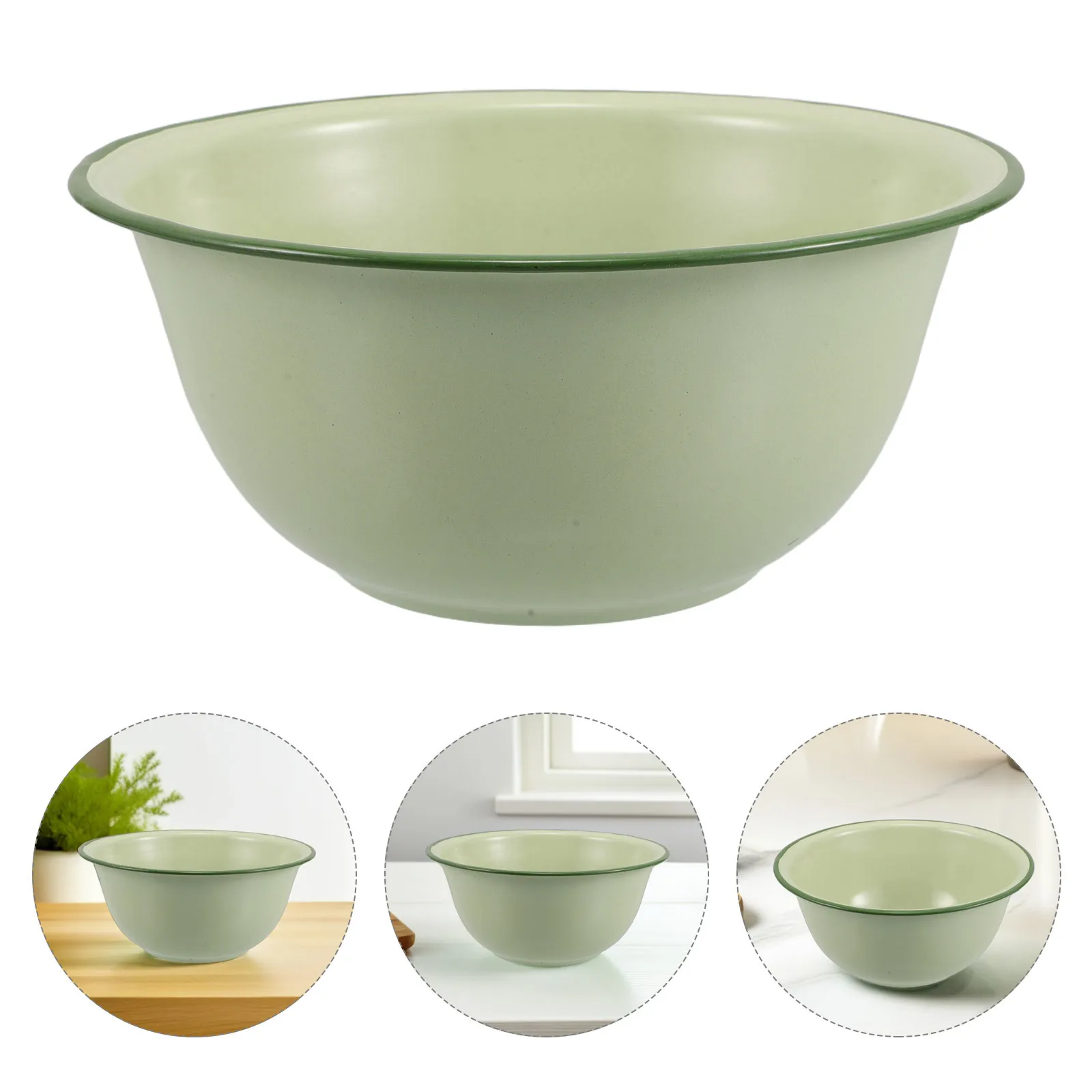 

Vintage Enamel Bowl 17.7Cm Retro Deep Thick Soup Noodle Serving Basin For Kitchen Salad Pasta Mixing Hotpot Asian Rice