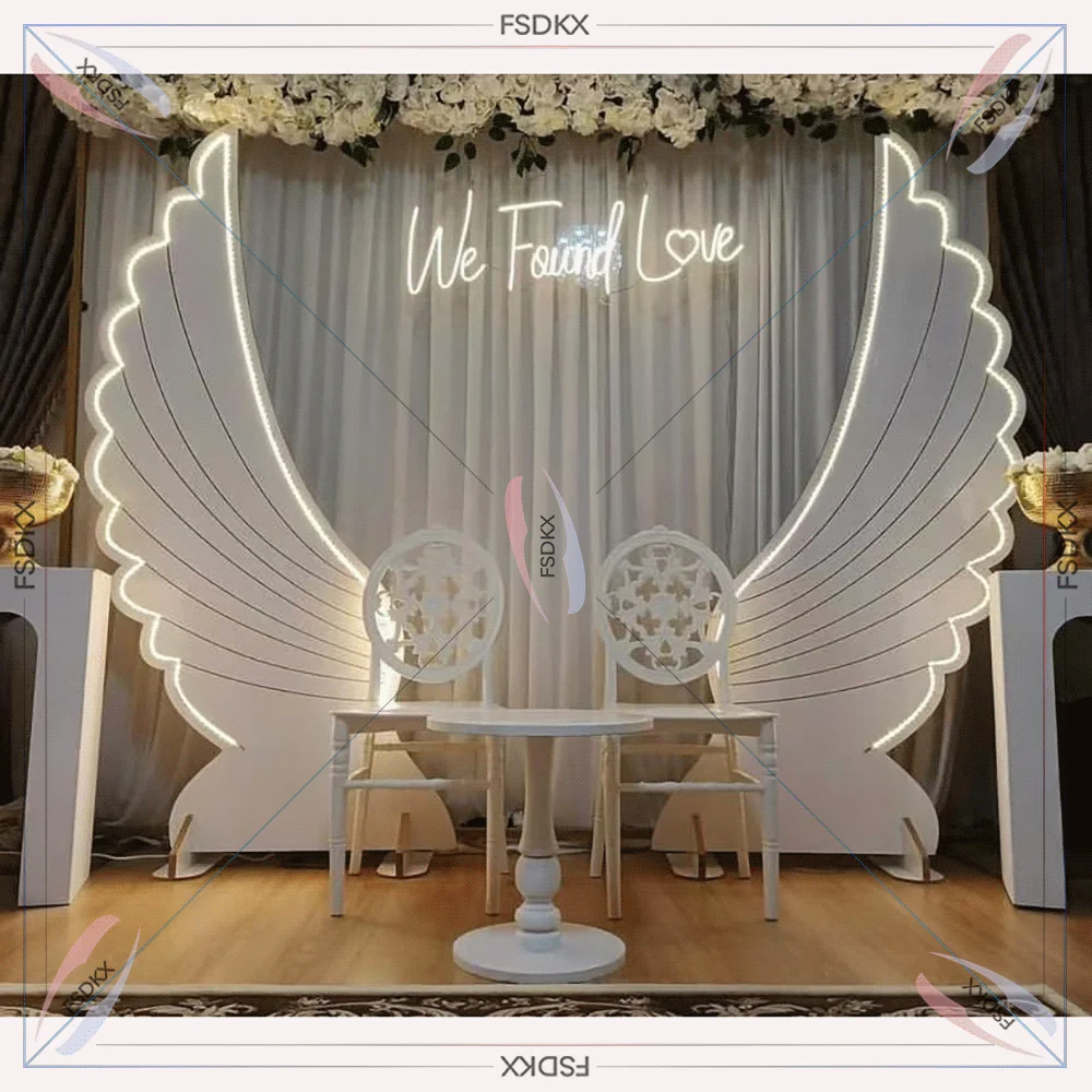 Hot sale Big Size Wedding Party Decor Angel Wings LED light backdrop On Sale