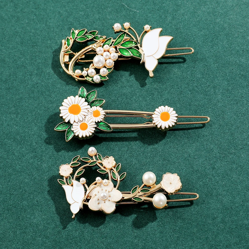 Elegante Zoete Parel Bloem Vlinder Daisy Haarspelden Email Haarclips Voor Vrouwen Lady Party Haaraccessoires Sieraden Geschenken