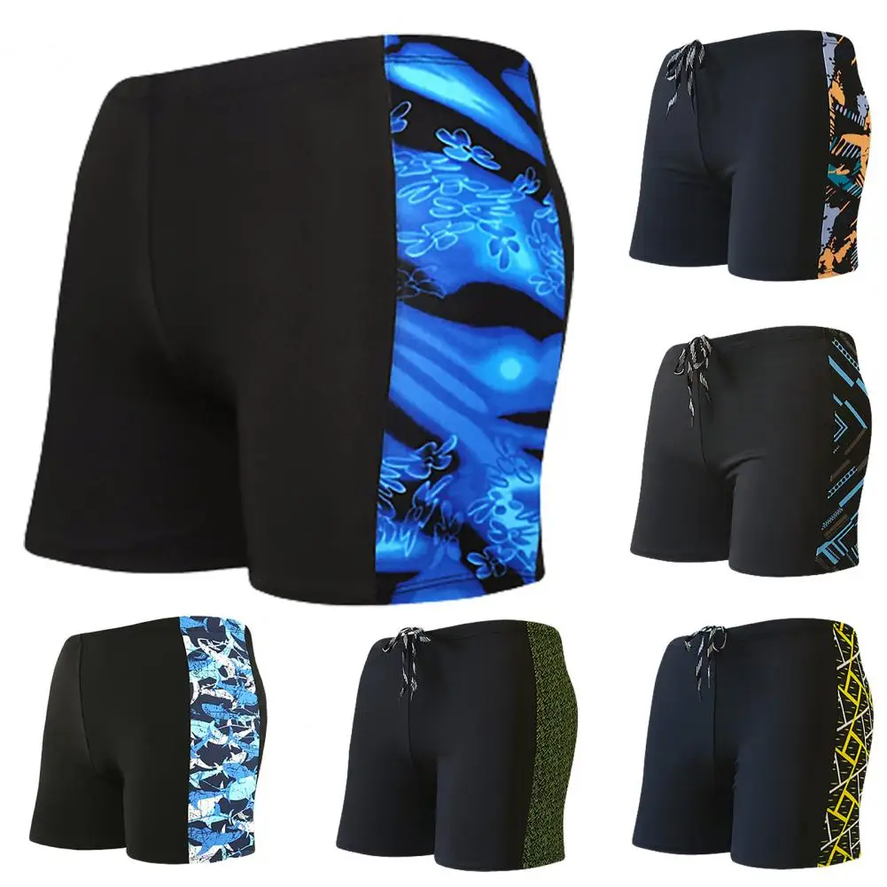 Inner Drawstring Mid-rise Swimming Trunks with Lining Elastic Waistband Beach Shorts Men Shark Print Swim Shorts Beachwear