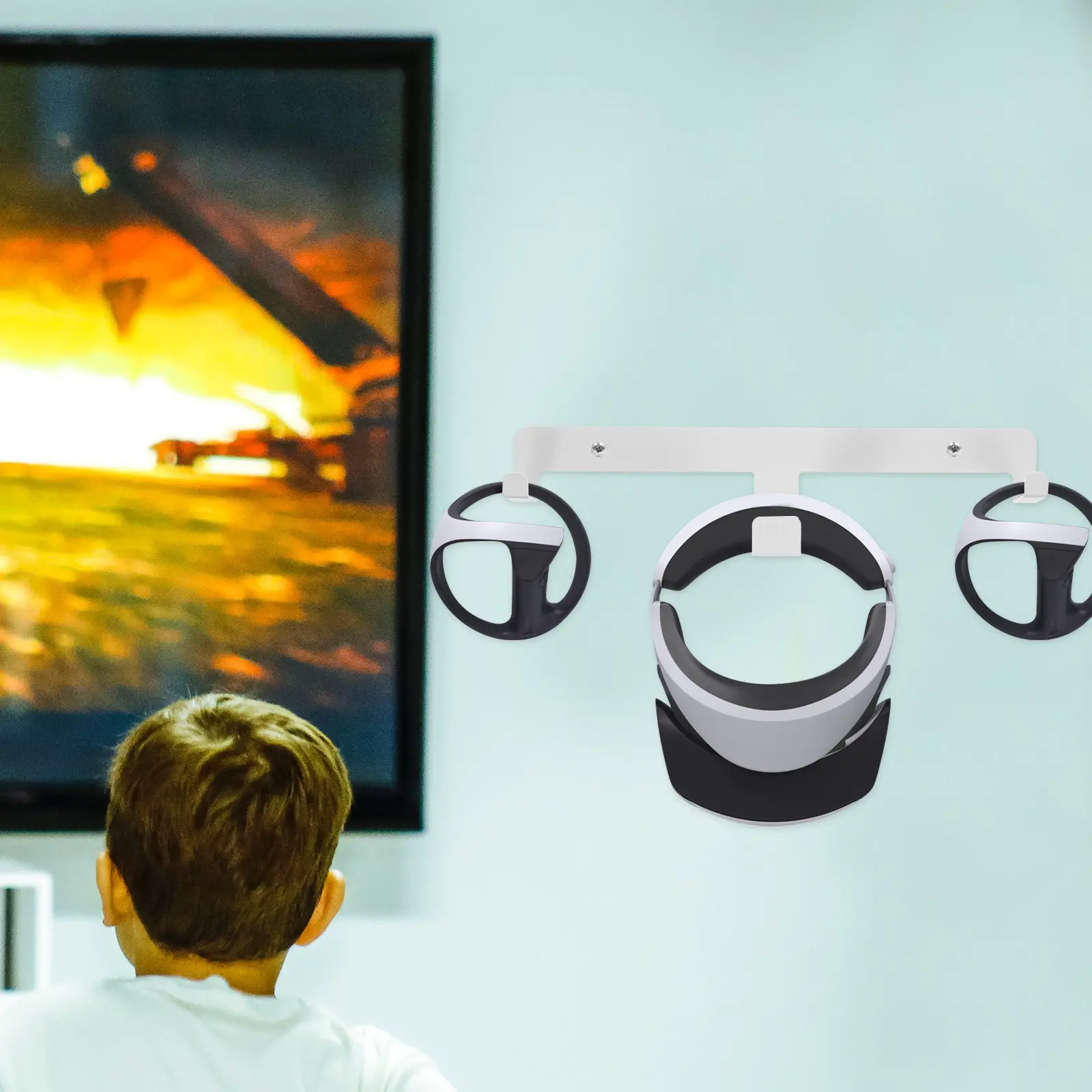 

Настенный металлический держатель для VR-гарнитуры с креплением для двух зарядных кабелей Type-C, стабильная подставка для дома, офиса, игровой комнаты