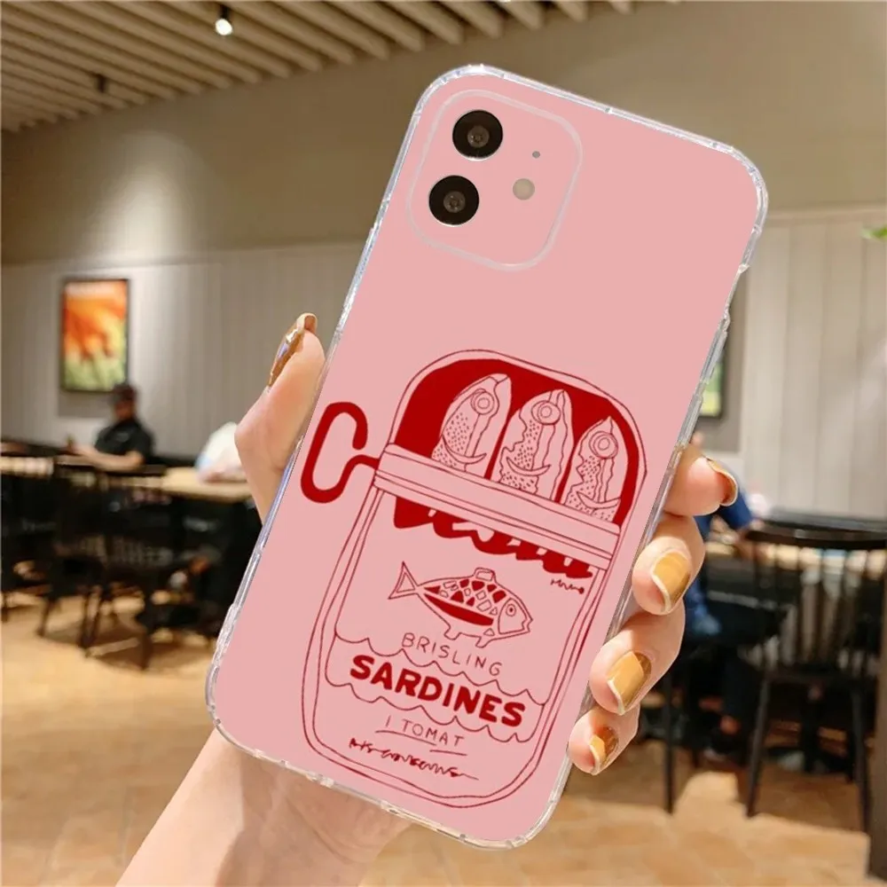 Custodia per telefono con sardine divertenti per iPhone 16 15 14 13 12 11 Pro Max Mini X XS SE 7 8 Plus 16E Cover morbida in silicone antiscivolo antiurto