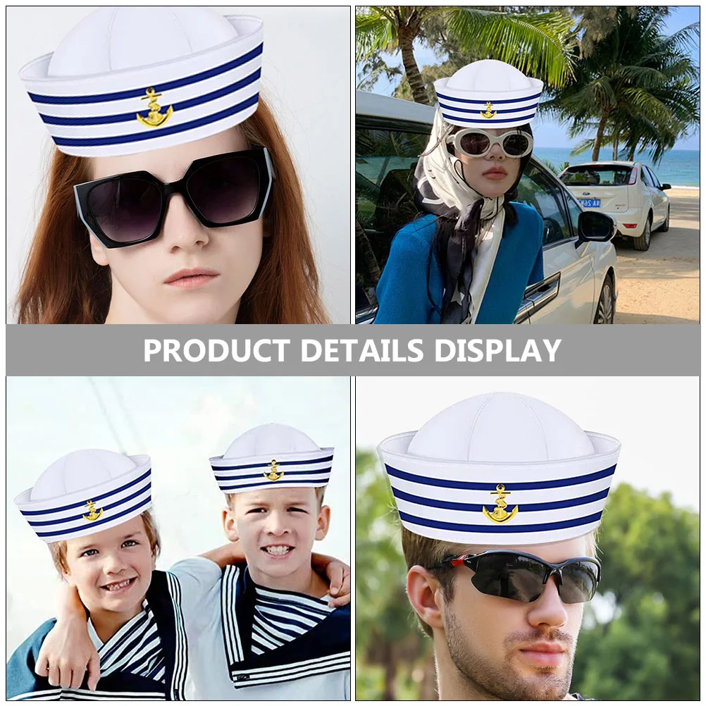 

2pcs Sailor Hat Blue White Striped Hats Stage Performance Captain Hat Adult Men Women 56cm Polyester