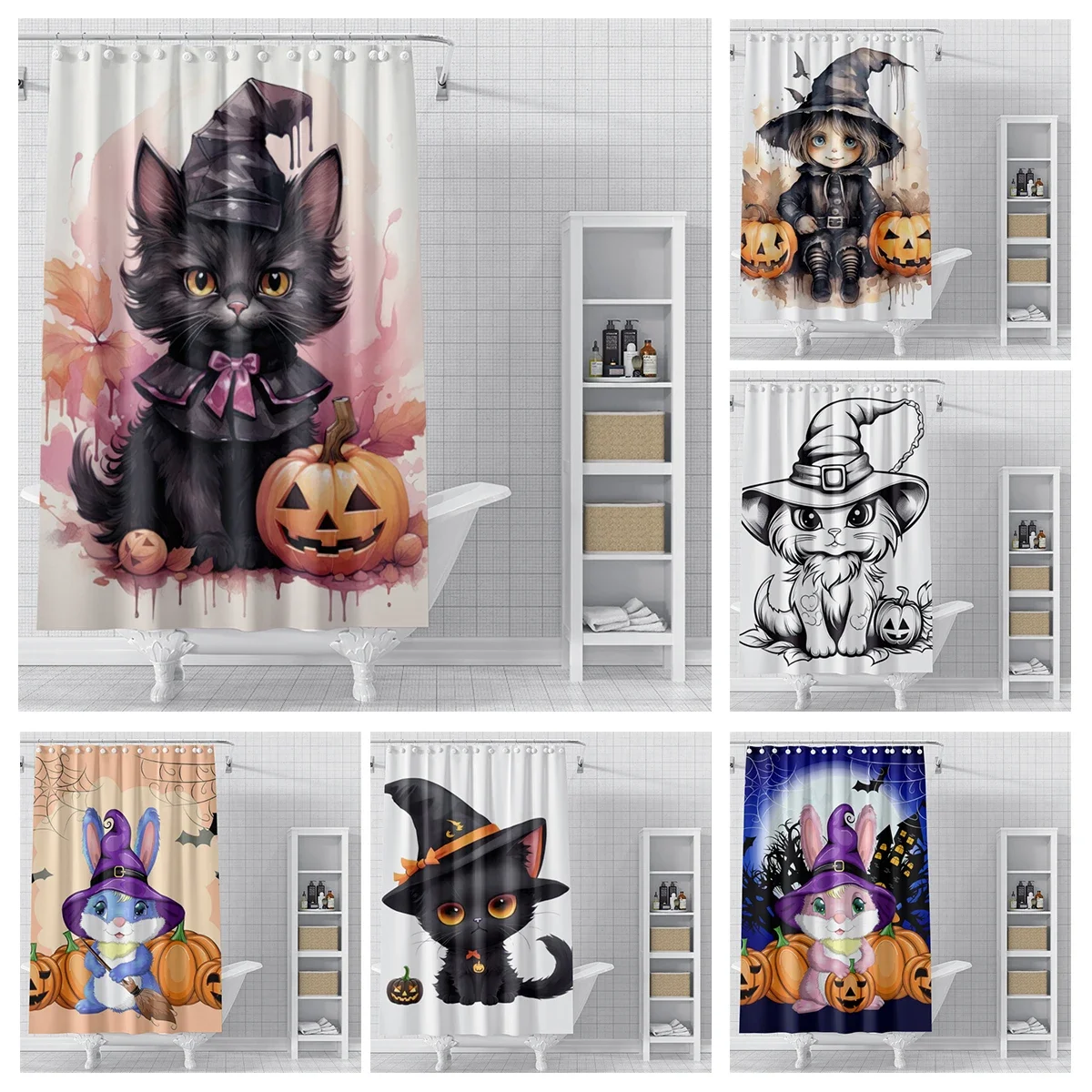 Home decoration shower curtains bathroom waterproof curtain fabric Modern Nordic Living Room happy Halloween Autumn Pumpkin