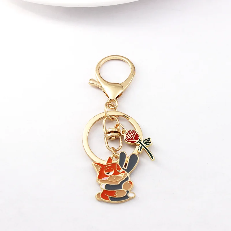 Disney Zootopia Judy Nick Enamel Metal Keychain Women Cute Cartoon Key Chain Ring Bag Pendant Couple Trinkets Ornament Toys Gift