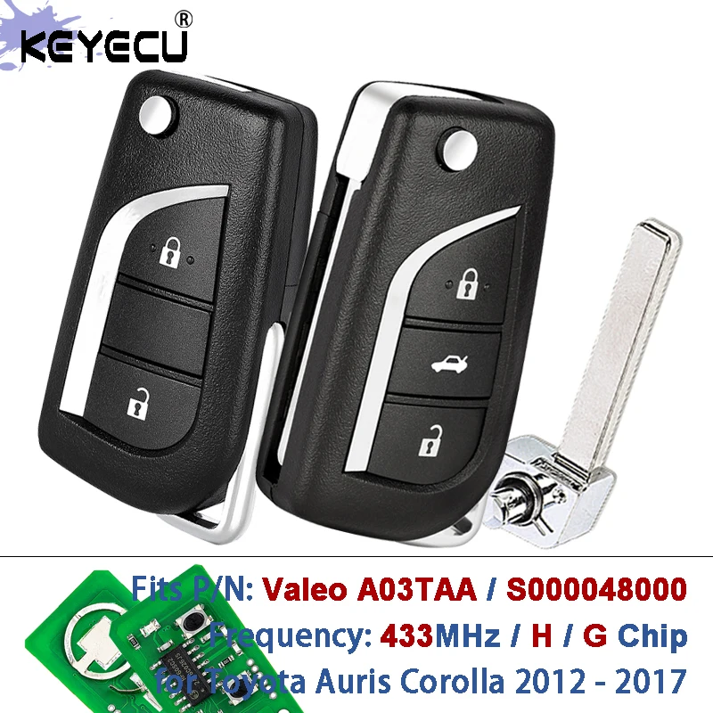 

KEYECU Valeo A03TAA S000048000 433MHz ASK H G Chip Flip Remote Key Fob for Toyota Aygo Corolla Auris 2012-2017 fit Verso Avensis