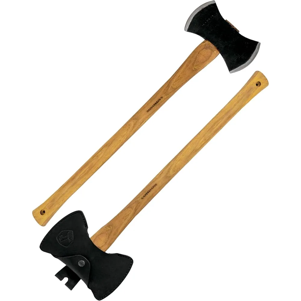 

Tool & Knife Double Bit Michigan | Solid Felling Axe with Handcrafted Welted Leather Sheath | 1060 High Carbon Steel Wood
