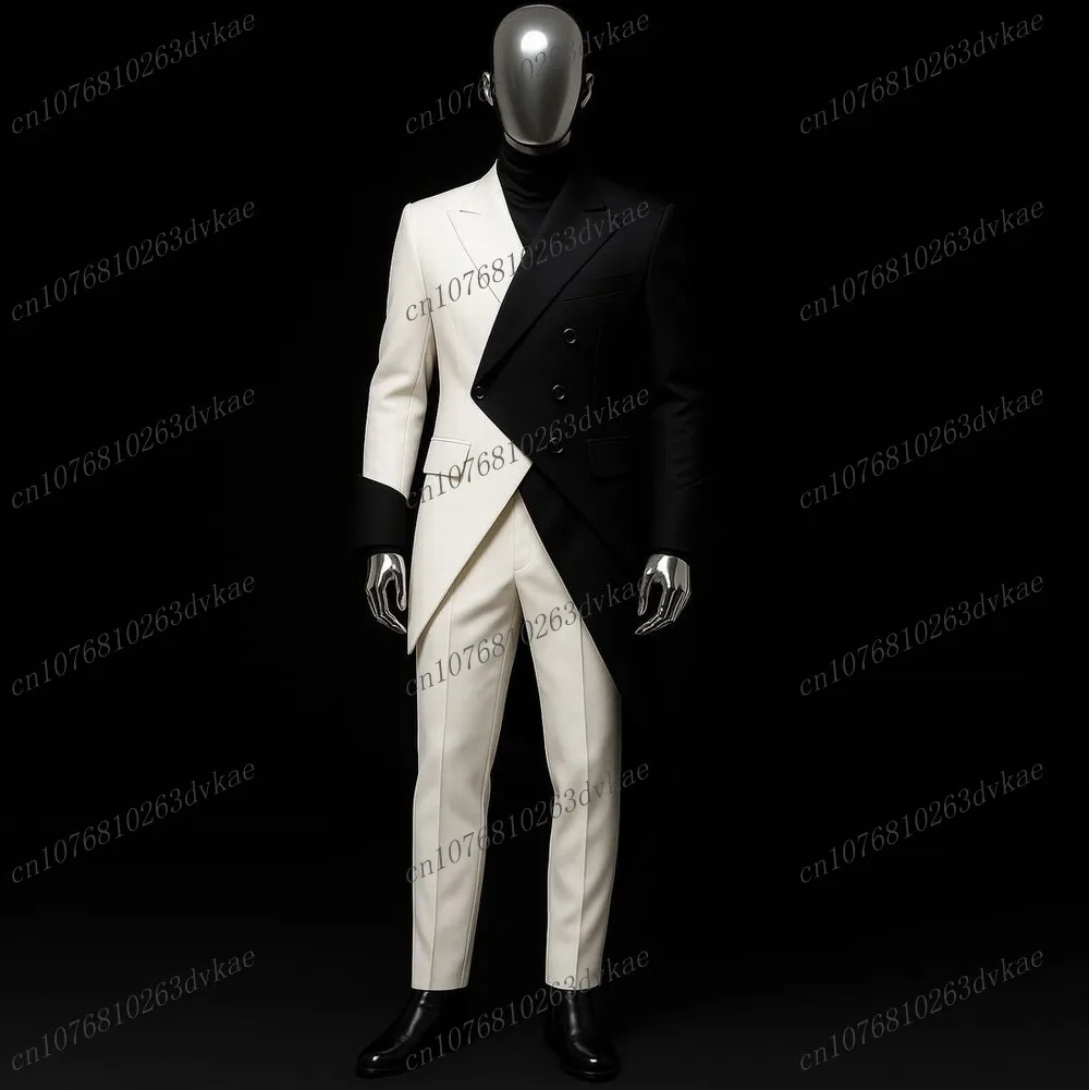 

Новый стиль, белый и черный мужской деловой мужской костюм, жених, жених, свадебная вечеринка, выпускной, формальные смокинги, комплект из 2 предметов, блейзер, брюки