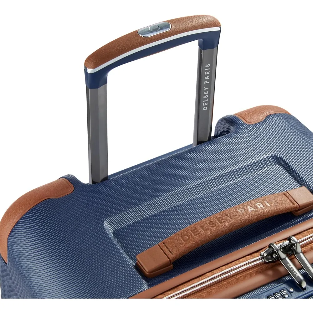 Spinner Wheel Hardside Luggage Trunk 26 Inch Navy Blue, Parisian Style Checked Design for Travel