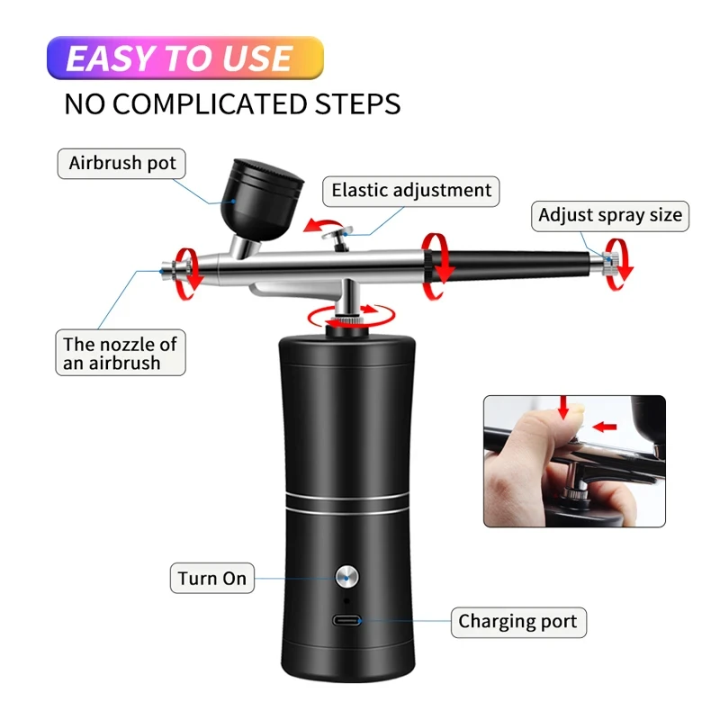 Portable Rechargeable Wireless Spray Gun with Compressor Spray Gun, Used for Facial beauty, nail Art, Tattoo, Cake Making Proces